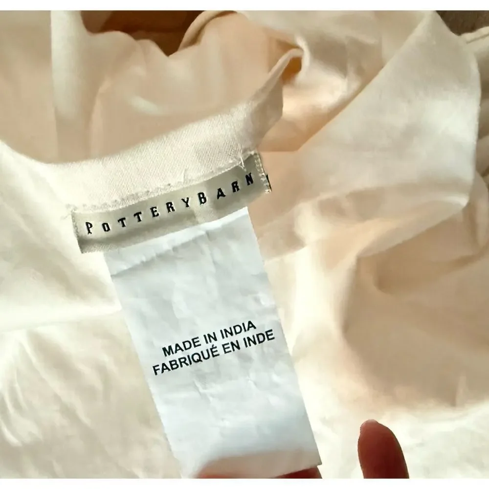 Pottery Barn Euro Sham Floral Embroidered Cream Boho French Country Cottage